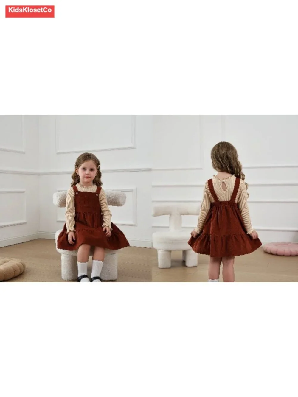 Toddler Girl Long Sleeve Ruffle Top & Overall Dress Set with Pockets